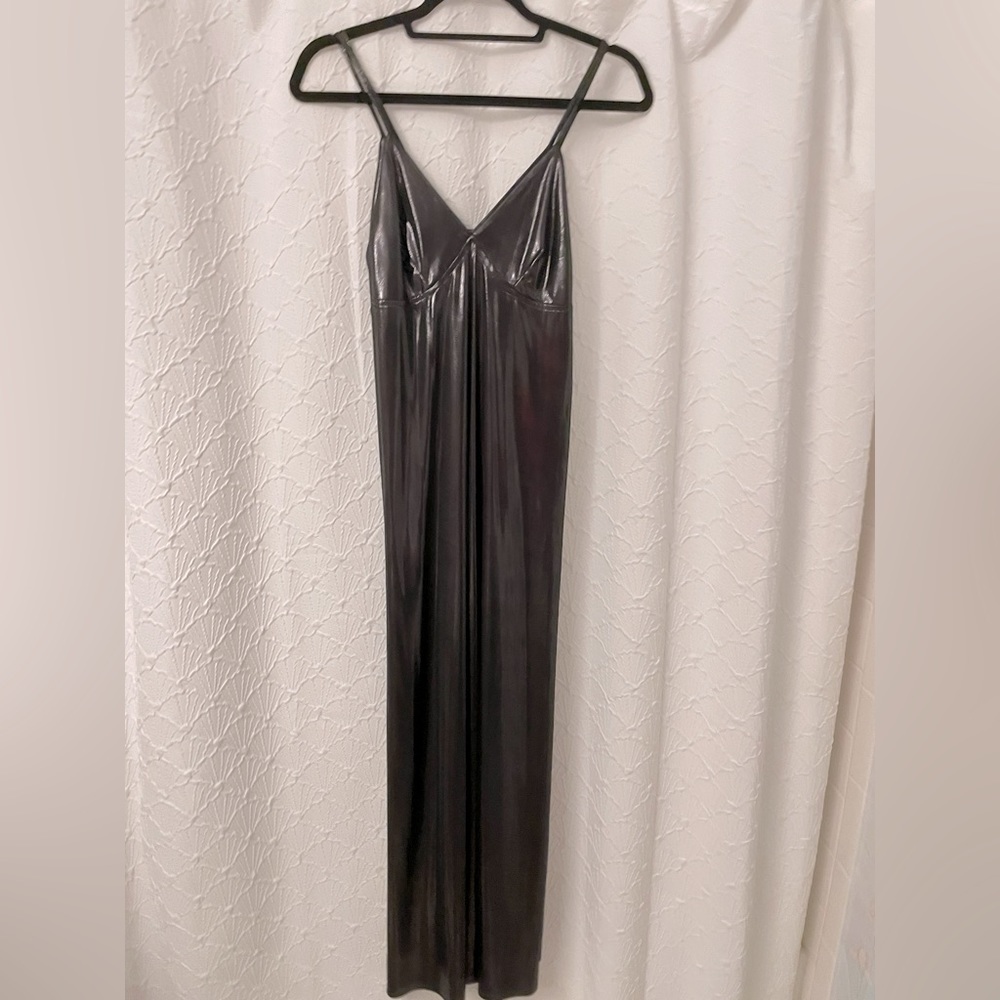 Norma Kamali NWT! metallic gunmetal slip midi dress Size 38/ M